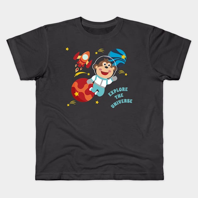 Space monkey or astronaut in a space suit with cartoon style Kids T-Shirt by KIDS APPAREL